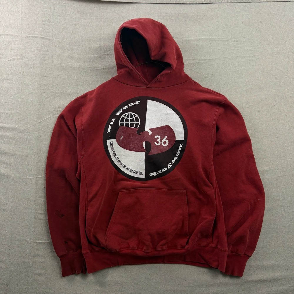 Wu Wear Hoodie Mens XL Maroon Wu-Tang 36 Chambers Graphic Distressed Streetwear